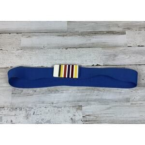 80s Stretch Belt Navy Blue Striped Clip Buckle Vintage